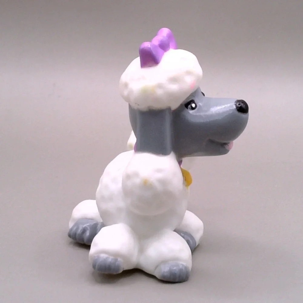 Fisher Price Loving Family Dollhouse White Poodle Dog Figure Pink Bow Pet Toy